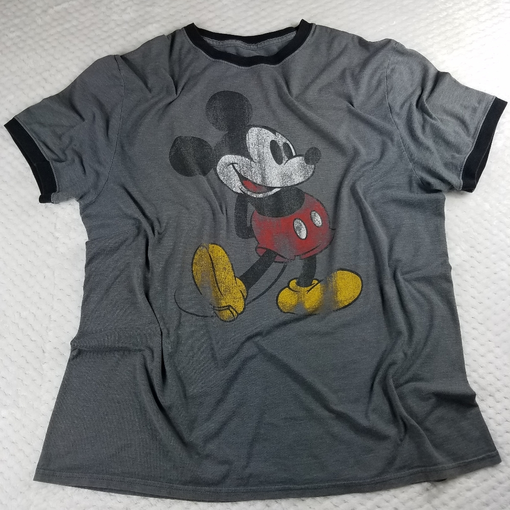 🔥Disney Parks Mickey Mouse Graphic Distressed Gray T-Shirt Size M